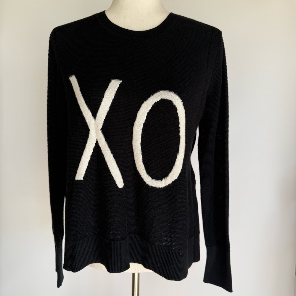 Banana Republic Cotton Cashmere Sweater XO Spell-out High Side Slits Size Small - Picture 2 of 13